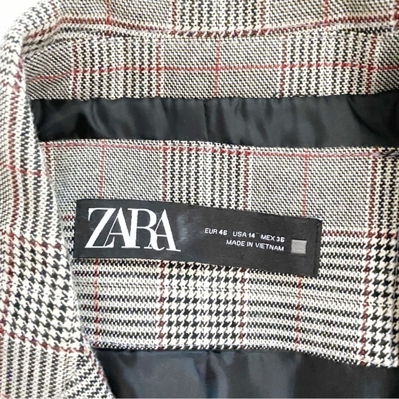 Zara BLACK WHITE RED PLAID NOTCHED LAPEL SINGLE BUTTON BLAZER JACKET - Picture 7 of 10